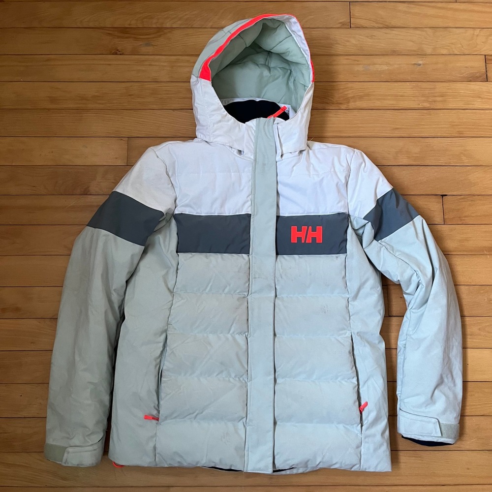 Helly Hansen Kids 16 Colorblock Puffer Jacket White Grey Blue Neon Orange HH
